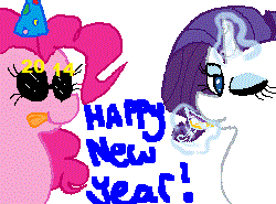 Size: 255x189 | Tagged: safe, artist:raritytalks, pinkie pie, rarity, g4, 2014, gif, new year, non-animated gif