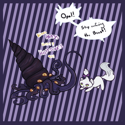 Size: 900x900 | Tagged: safe, artist:otterlore, opalescence, cat, g4, beast, creature, monster, shell, speech bubble, spiderponyrarity, tentacles, wat