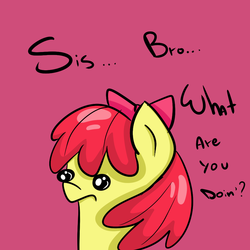 Size: 1000x1000 | Tagged: safe, apple bloom, g4, ask-winged-shine, cute, female, frown, implied incest, simple background, solo, stare