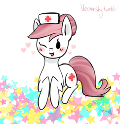 Size: 868x893 | Tagged: safe, artist:verminshy, nurse redheart, g4, 30 minute art challenge, blushing, female, solo, wink