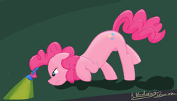 Size: 698x400 | Tagged: safe, artist:a_wandering_dragon, pinkie pie, g4, female, flashlight (object), prehensile mane, solo