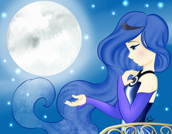 Size: 2551x1984 | Tagged: safe, artist:mary10ja, princess luna, human, g4, clothes, dress, female, humanized, light skin, moon, night, smiling, solo