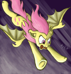 Size: 1432x1500 | Tagged: safe, artist:punk-pegasus, fluttershy, bat pony, pony, bats!, g4, my little pony: friendship is magic, female, flutterbat, flying, race swap, solo