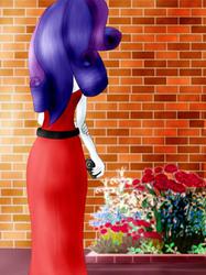 Size: 368x491 | Tagged: safe, artist:jabbie64, rarity, equestria girls, g4, brick wall, camera, clothes, dress, female, flower, humanized, solo