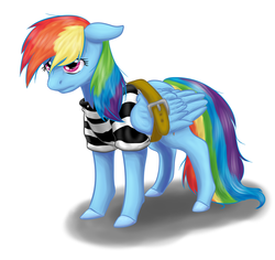 Size: 920x868 | Tagged: safe, artist:brushdrop, rainbow dash, g4, bound wings, clothes, female, prison outfit, prison stripes, prisoner rd, solo