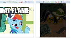 Size: 520x279 | Tagged: safe, daring do, rainbow dash, derpibooru, g4, exploitable meme, juxtaposition, juxtaposition win, meme, meta