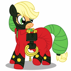 Size: 1500x1500 | Tagged: safe, artist:fillyscoots42, applejack, mistress marevelous, g4, power ponies (episode), clothes, costume, diaper, female, flank, lasso, non-baby in diaper, poofy diaper, power ponies, solo, surprised, surprised face