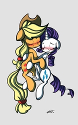 Size: 1404x2244 | Tagged: safe, artist:applemarshmallows, applejack, rarity, earth pony, pony, unicorn, g4, blushing, female, lesbian, ship:rarijack, shipping