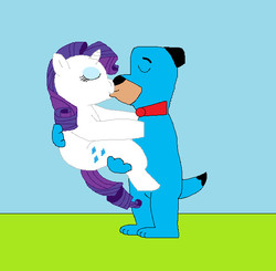 Size: 595x583 | Tagged: safe, artist:hmcvirgo92, rarity, g4, bridal carry, crossover shipping, cursed image, female, huckleberry hound, kissing, male, straight, wat
