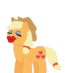 Size: 323x357 | Tagged: safe, artist:hmcvirgo92, applejack, g4, crossover, eyes closed, female, janice, lipstick, simple background, smiling, solo, the muppets, wat
