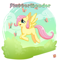 Size: 832x849 | Tagged: safe, artist:norang94, fluttershy, butterfly, g4, female, filly, flying, solo, younger