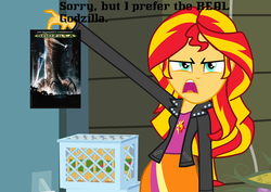 Size: 1016x720 | Tagged: safe, sunset shimmer, kaiju, equestria girls, g4, my little pony equestria girls, dvd, exploitable meme, godzilla, godzilla (series), godzilla (tristar), godzilla 1998, meme, sunset is disgusted, zilla