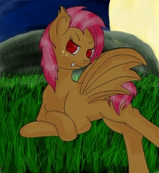 Size: 463x506 | Tagged: safe, artist:rinnythepony, babs seed, bat pony, pony, g4, bat ponified, female, race swap, solo