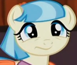 Size: 337x286 | Tagged: safe, screencap, coco pommel, g4, rarity takes manehattan, season 4, :s, cocobetes, cute, faic, female, low quality, reaction image, solo, wavy mouth, wrong aspect ratio