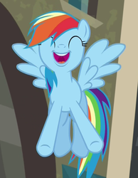 Size: 810x1042 | Tagged: safe, rainbow dash, pony, g4, my little pony: friendship is magic, rarity takes manehattan, faic, female, flying, happy, solo