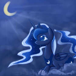 Size: 500x500 | Tagged: safe, artist:isa-isa-chan, princess luna, alicorn, pony, g4, cloud, cloudy, female, moon, night, solo