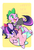 Size: 1378x2039 | Tagged: safe, artist:moccha, spike, twilight sparkle, dragon, pony, unicorn, g4, alternate hairstyle, bow, cute, dragons riding ponies, duo, duo male and female, eye clipping through hair, female, hair bow, happy new year, holiday, kimono (clothing), male, new year, open mouth, pixiv, riding, spikabetes, spike riding twilight, twiabetes, unicorn twilight, wingless spike