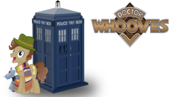 Size: 1024x576 | Tagged: safe, doctor whooves, time turner, earth pony, pony, g4, .svg available, clothes, doctor who, fedora, fourth doctor, hat, k-9, scarf, simple background, solo, svg, tardis, the doctor, transparent background, vector