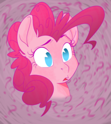 Size: 2500x2782 | Tagged: safe, artist:graystripe64, pinkie pie, earth pony, pony, g4, abstract background, bust, confused, female, mare, no pupils, portrait, question mark, solo