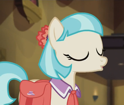 Size: 423x360 | Tagged: safe, screencap, coco pommel, earth pony, pony, g4, my little pony: friendship is magic, rarity takes manehattan, season 4, duckface, female, kissy face, solo