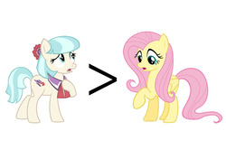 Size: 800x562 | Tagged: safe, coco pommel, fluttershy, g4, rarity takes manehattan, background pony strikes again, comparison, op is trying to start shit, simple background, waifu wars, white background