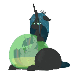Size: 595x604 | Tagged: safe, artist:secretgoombaman12345, queen chrysalis, twilight sparkle, alicorn, changeling, changeling queen, pony, ask chubby diamond, g4, animated, bedroom eyes, belly, chrysalispred, chubby, chunkling, chunkling queen, endosoma, fat, fat fetish, female, fetish, frown, gif, jiggle, mare, non-fatal vore, preylight, queen chrysalard, sitting, smiling, thighs, translucent belly, transparent belly, transparent flesh, twilight sparkle (alicorn), vore, wide eyes