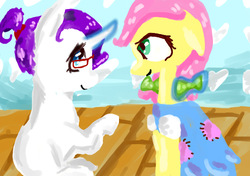 Size: 1653x1167 | Tagged: safe, artist:gigandjett, fluttershy, rarity, g4, clothes, dress, filly, glasses, magic, younger