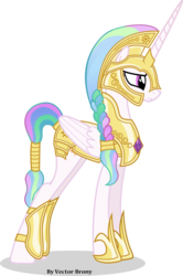 Size: 2401x3611 | Tagged: safe, artist:vector-brony, princess celestia, alicorn, pony, alternate hairstyle, armor, braid, fantasy class, female, helmet, horn, jewelry, majestic, mare, regalia, show accurate, simple background, solo, tail wrap, transparent background, vector, warrior, warrior celestia, wings