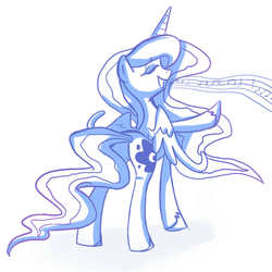 Size: 1000x1000 | Tagged: safe, artist:isa-isa-chan, princess luna, g4, female, monochrome, music notes, singing, solo