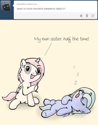 Size: 633x808 | Tagged: safe, artist:arvaus, princess celestia, princess luna, ask woona and tia, g4, ask, cewestia, cute, filly, sleeping, tumblr, woona