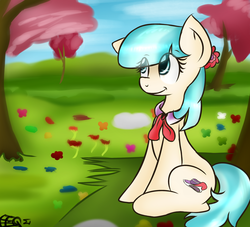 Size: 2200x2000 | Tagged: safe, artist:freefraq, coco pommel, g4, rarity takes manehattan, female, flower, sitting, smiling, solo