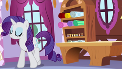 Size: 1366x768 | Tagged: safe, rarity, g4, rarity takes manehattan, female, implication, solo, thread