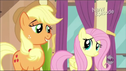 Size: 1276x720 | Tagged: safe, screencap, applejack, fluttershy, g4, rarity takes manehattan, out of context