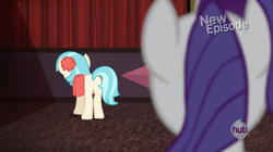 Size: 1103x617 | Tagged: safe, screencap, coco pommel, rarity, g4, rarity takes manehattan, butt, hub logo, out of context, plot, shipping fuel