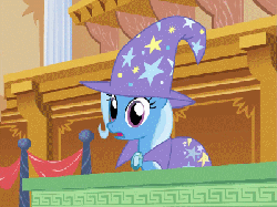 Size: 400x300 | Tagged: safe, trixie, pony, unicorn, turnabout storm, g4, animated, blinking, courtroom, female, mare, reaction image, solo, stunned