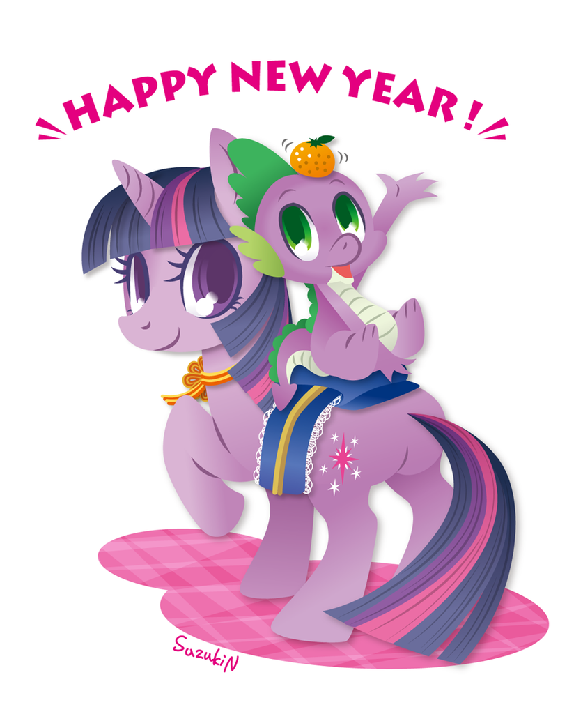 #515351 - safe, artist:suzukin, spike, twilight sparkle, dragon, pony