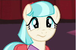 Size: 1168x772 | Tagged: safe, edit, edited screencap, screencap, coco pommel, rarity takes manehattan, animated, female, inverted eyes, inverted soul, solo, wat