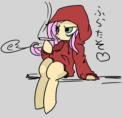 Size: 772x742 | Tagged: safe, artist:omiya, fluttershy, g4, cigarette, clothes, female, hoodie, smoking, solo