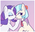 Size: 500x457 | Tagged: safe, artist:lulubell, coco pommel, rarity, earth pony, pony, unicorn, g4, rarity takes manehattan, blushing, eyelashes, eyes closed, eyeshadow, female, kissing, lesbian, makeup, mare, ship:marshmallow coco, shipping, smiling