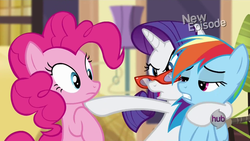 Size: 1920x1080 | Tagged: safe, screencap, pinkie pie, rainbow dash, rarity, g4, rarity takes manehattan, out of context