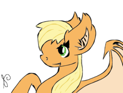 Size: 800x600 | Tagged: safe, artist:swiftearth, applejack, bat pony, pony, g4, applebat, bat ponified, fangs, female, race swap, simple background, solo