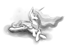 Size: 994x683 | Tagged: safe, artist:northernsprint, princess celestia, g4, female, grayscale, monochrome, palindrome get, solo