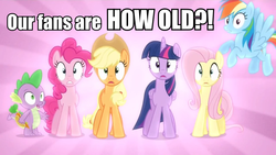 Size: 960x540 | Tagged: safe, edit, edited screencap, screencap, applejack, fluttershy, pinkie pie, rainbow dash, spike, twilight sparkle, alicorn, pony, g4, rarity takes manehattan, anti-bronybait, dialogue, female, image macro, mare, shocked, surprised, twilight sparkle (alicorn)