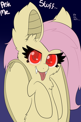 Size: 1000x1500 | Tagged: safe, fluttershy, bat pony, pony, g4, ask, female, flutterbat, race swap, solo, tumblr