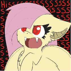 Size: 900x900 | Tagged: source needed, useless source url, safe, fluttershy, bat pony, pony, bats!, g4, angry, animated, ask, fangs, female, floppy ears, flutterbat, hissing, open mouth, race swap, solo, tumblr, vibrating