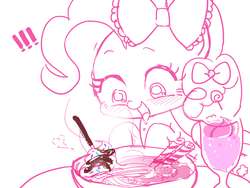 Size: 1024x768 | Tagged: safe, artist:momo, pinkie pie, g4, cute, dessert, diapinkes, drink, female, food, ice cream, solo, table