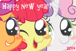 Size: 1022x691 | Tagged: safe, artist:momo, apple bloom, scootaloo, sweetie belle, g4, cutie mark crusaders, happy new year