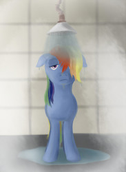 Size: 1300x1775 | Tagged: artist needed, safe, rainbow dash, g4, depressed, female, grumpy, sad, shower, solo, wet