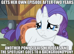 Size: 650x480 | Tagged: safe, edit, edited screencap, screencap, rarity, pony, unicorn, g4, my little pony: friendship is magic, rarity takes manehattan, crying, drama, female, image macro, mare, op is a duck, sad, solo