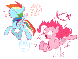 Size: 1024x768 | Tagged: safe, artist:momo, pinkie pie, rainbow dash, pony, g4, body swap, cute, dashabetes, diapinkes, japanese